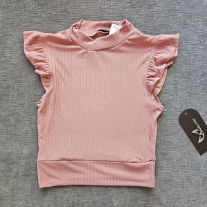 Angel Cult Women's Pink Ruffle Trim Mock Neck Pullover Top Size Small